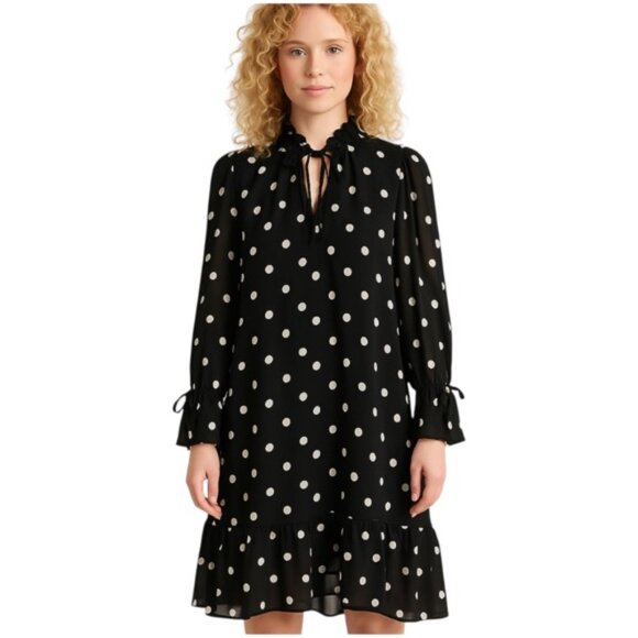 & Other Stories Size 8 Black Polka Dot Neck Wrist Tie Detail BOHO Midi Dress EUC - Picture 1 of 6